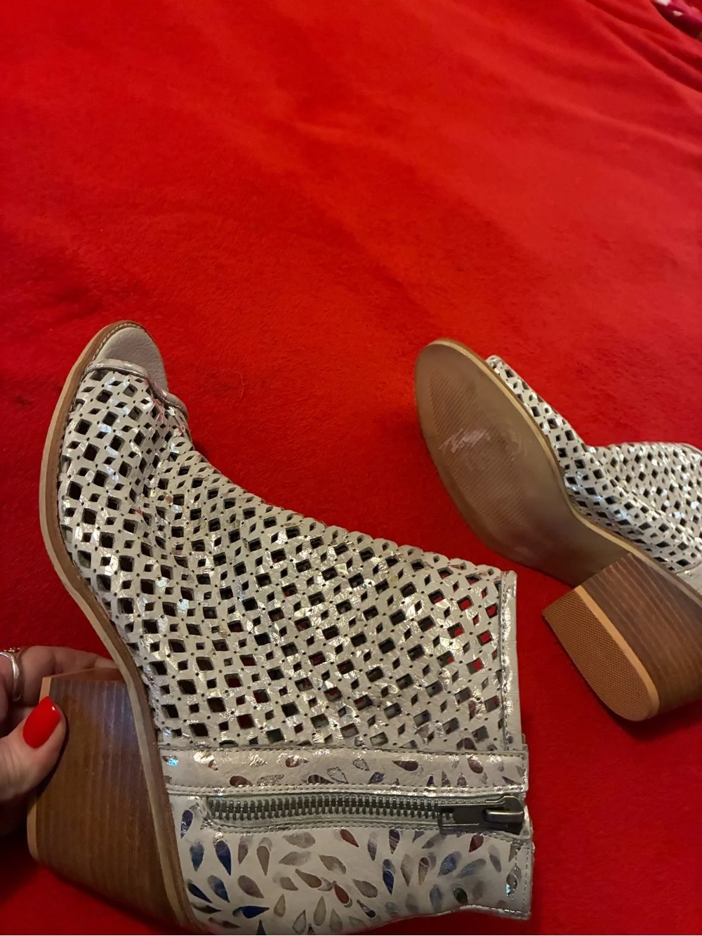 Metallic D Silver Peep Toe Bootie